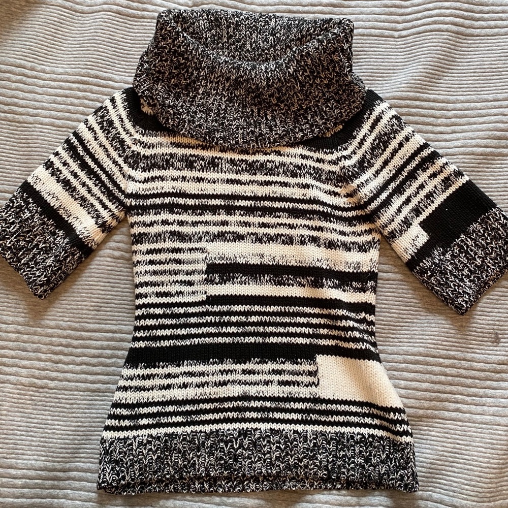 WHBM Black & White Striped Knit Sweater